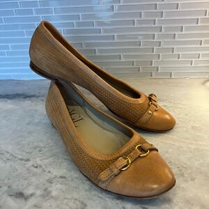 AGL Brown Leather Flats with Gold Accents, Dust bag included